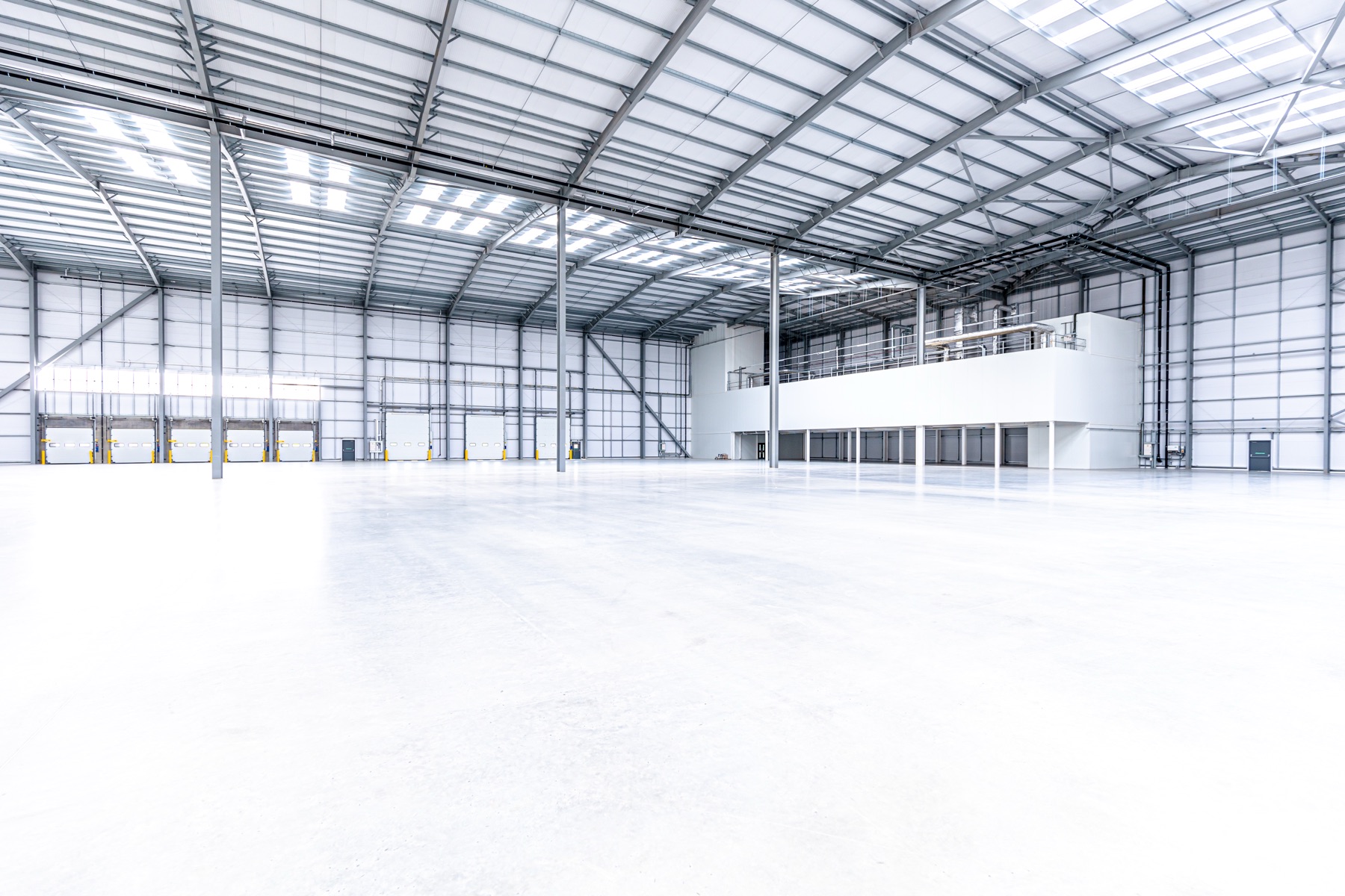 Warehouse interior with mezzanine offices